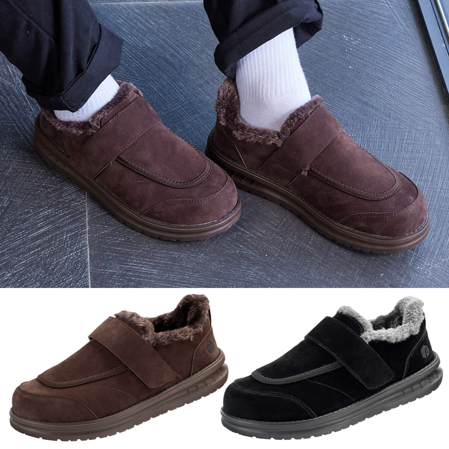 FitVille Men's Winter Slippers Extra Wide Casual Diabetic Shoes Indoor & Outdoor
