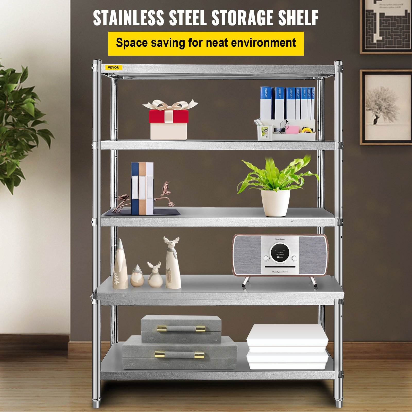 Stainless Steel Shelves 47.5x18 Inch 5 Tier Adjustable Shelf Storage Unit Stain
