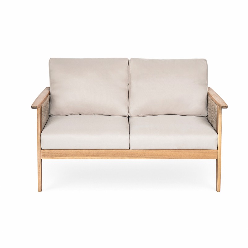 4-Piece Acacia Wood Rope Outdoor Sectional Patio Sofa Set Beige Teak