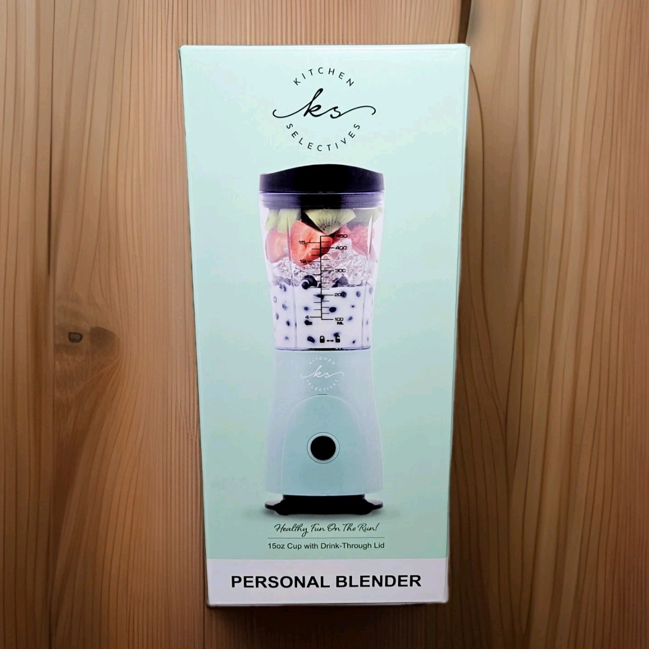Kitchen Selectives Personal Blender w/ Drink-Through Lid 15oz Pale Turquoise NIB