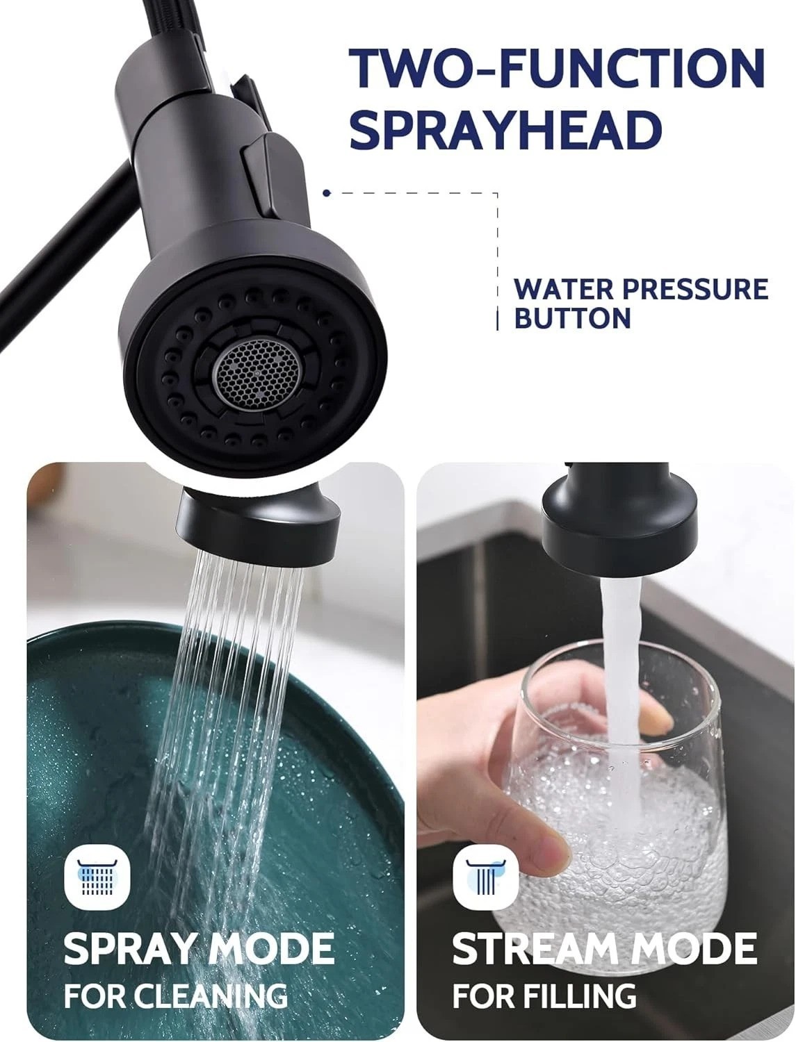 Black Kitchen Faucet with Pull Down Sprayer, High Arc Spring 304 Stainless St...