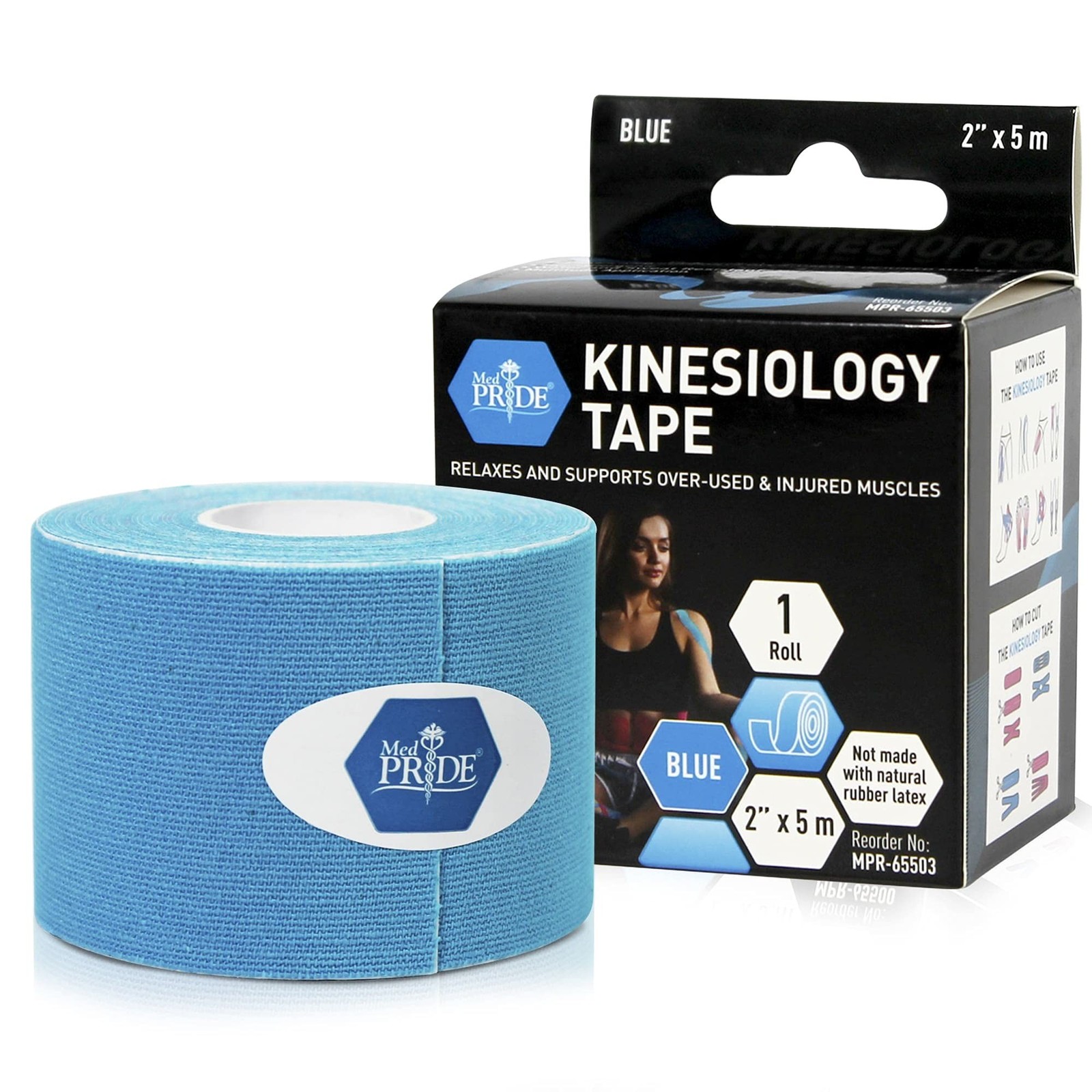 Latex-Free Kinesiology Tape Roll 2" x 16.4' – Muscle Pain Relief, Blue