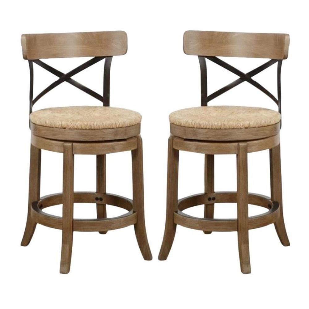 Home Square 24" Myrtle Swivel Counter Stool in Wheat Wire-Brush - Set of 2