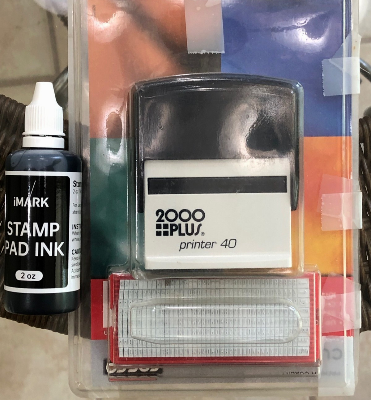 2000 Plus Printer 40 Custom Message Stamp Self-Inking w/ Full Ink Bottle