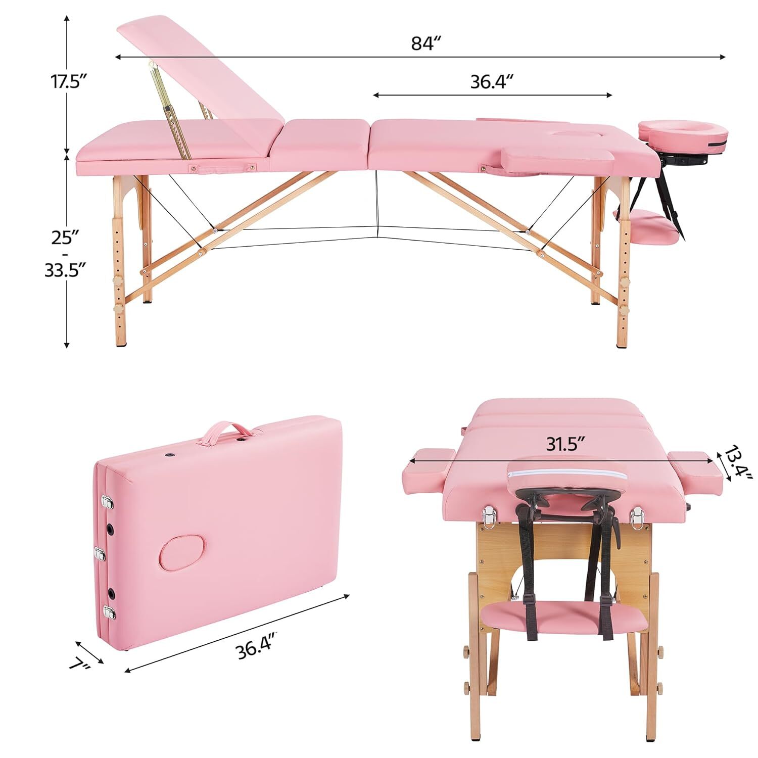 Yaheetech 3 Folding 84 Inch Portable Adjustable Massage Bed with Non-Woven Bag
