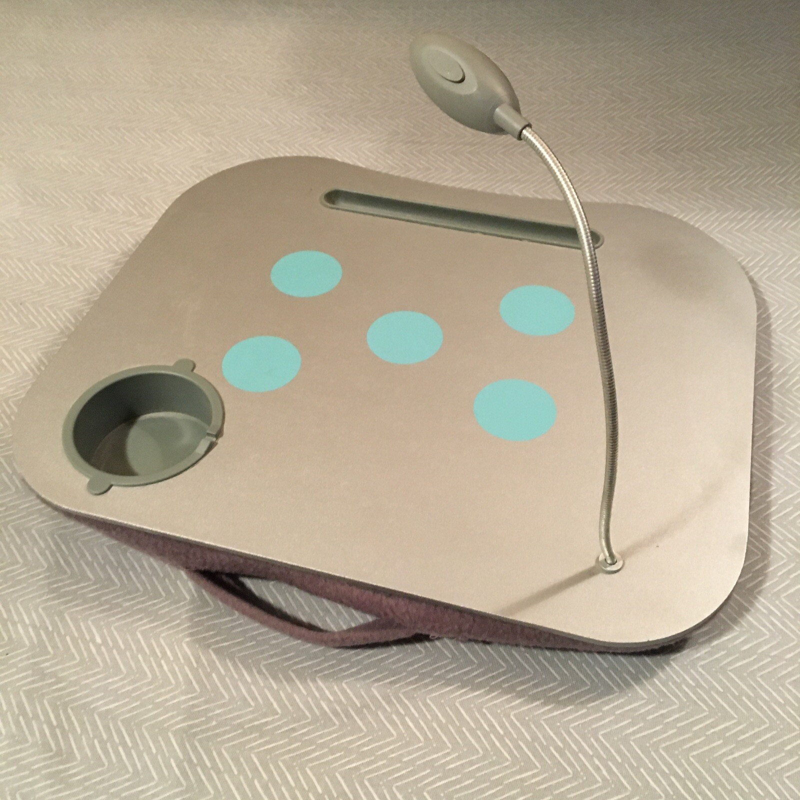 Lap Desk - surface with padded base, drink holder, flexible light needs repair