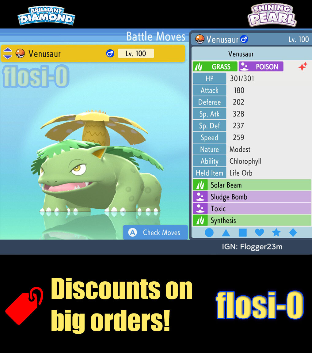 6IV Shiny Venusaur Pokemon Brilliant Diamond and Shining Pearl