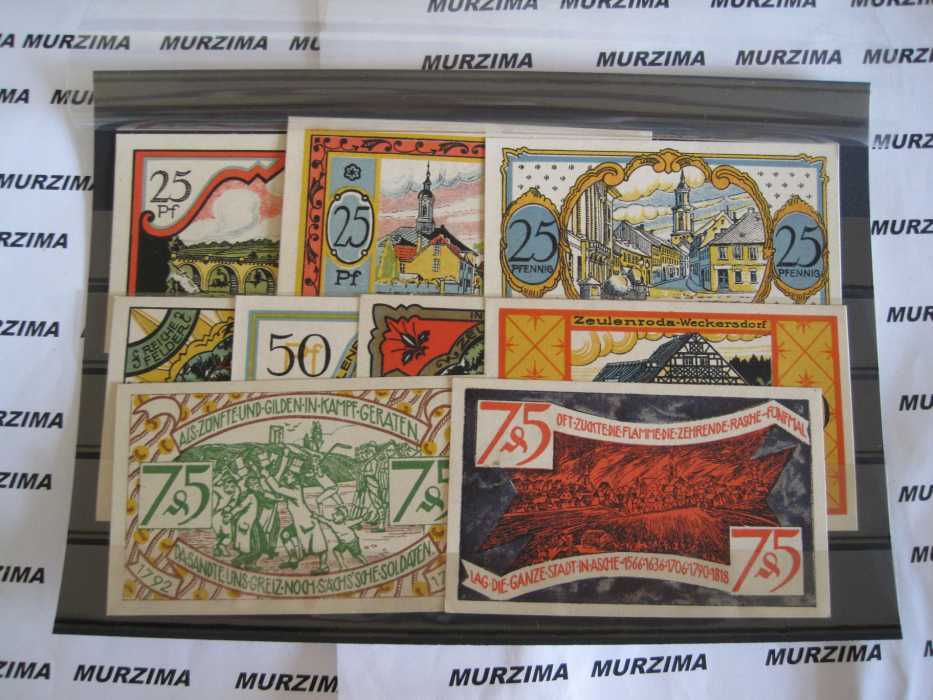 Zeulenroda 9 Banknotes Emergency Money 3 x 25, 4 x 50, 2 x 75 Pfennig