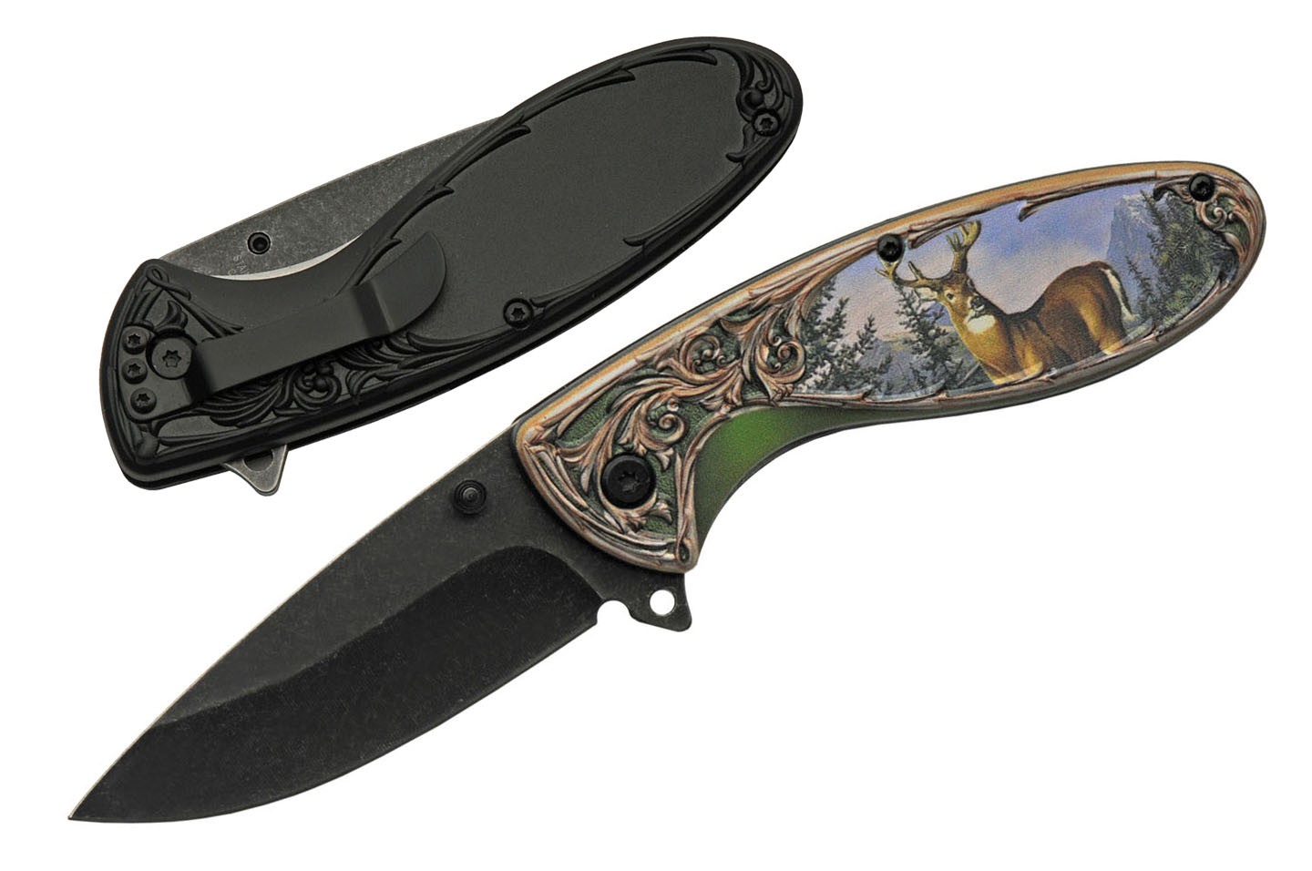 Spring-Assist Folding Knife | Deer Hunter 7.5" Stainless Blade + Pocket Clip