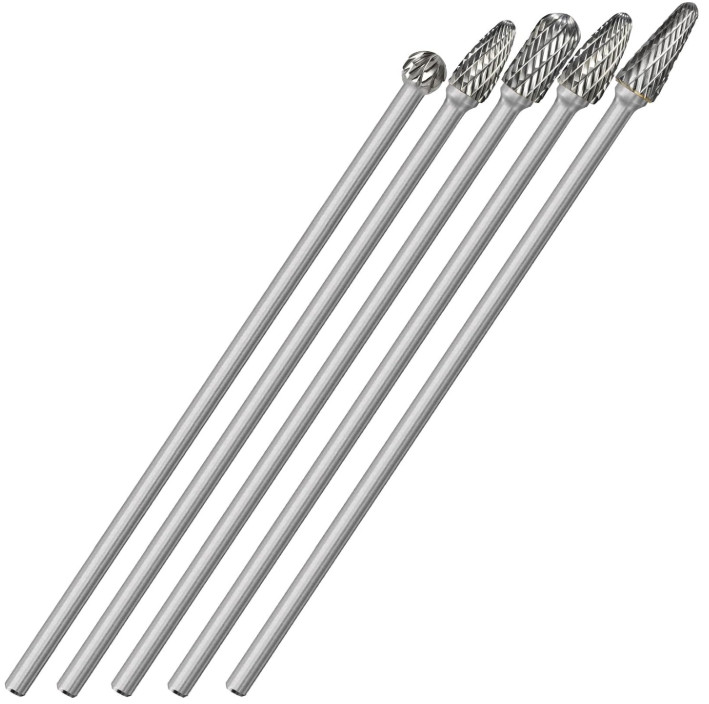 Juego 5 Fresas Carburo Largo 1/4" 6.2" para Metal Motor Porting Desbaste, Nuevo