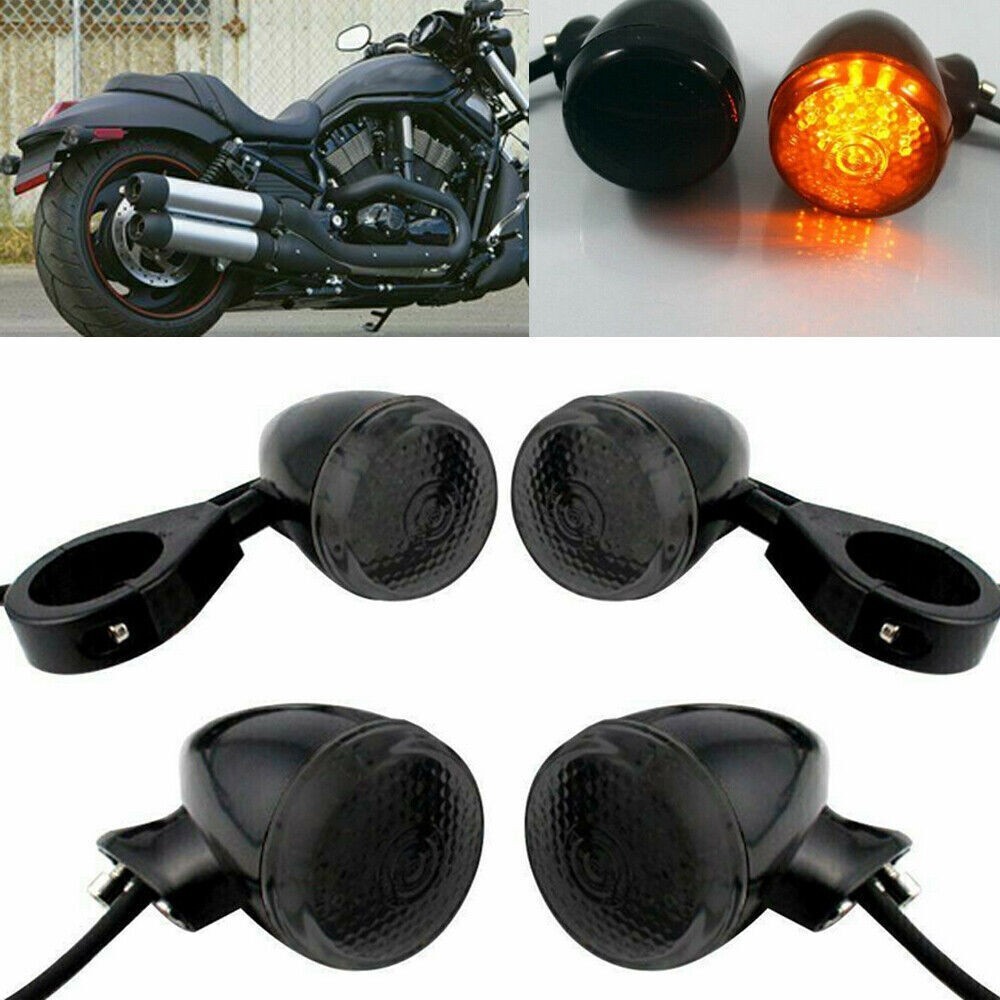 4X Motorcycle LED Turn Signal Lights Front Rear 39mm Fork Clamp Black For Harley