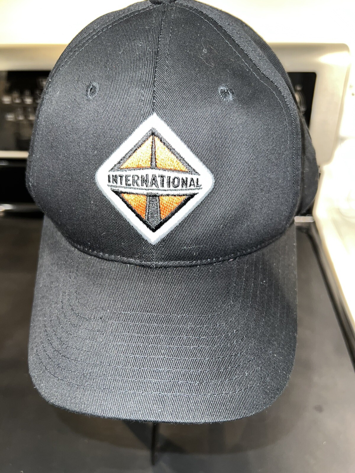Diamond International Embroidered Patch Hat Cap Black w White Black Orange Adj