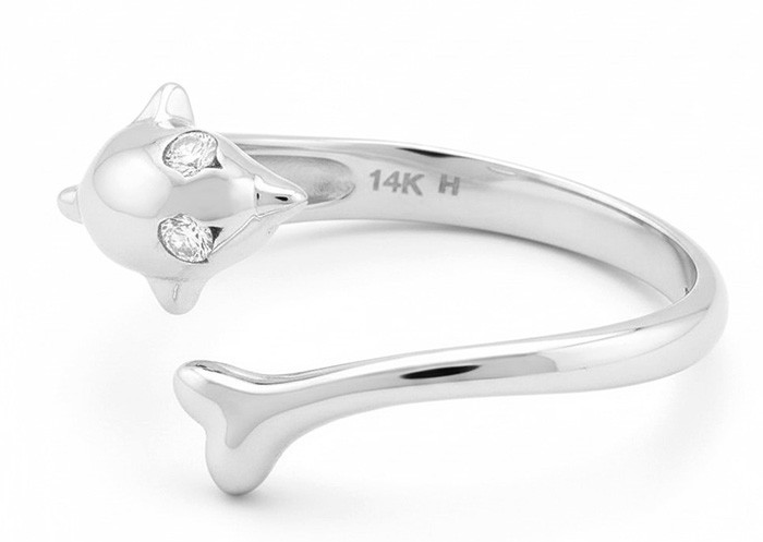 Dolphin TOE RING 14k Solid White Gold - Adjustable