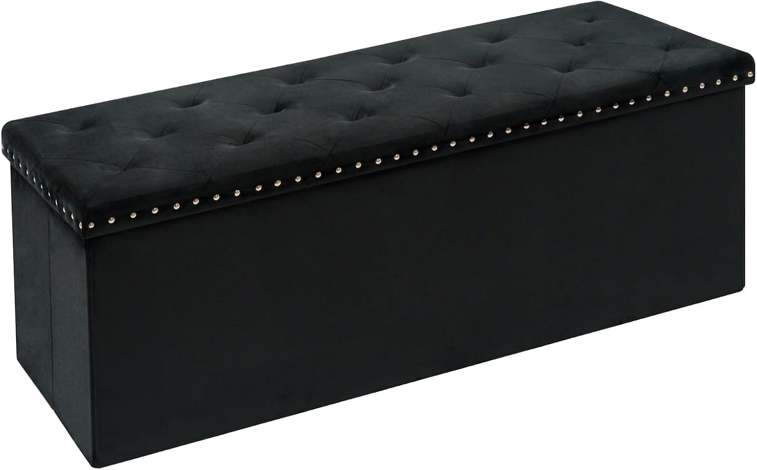 Elegant 43" Black Velvet Storage Ottoman Bench for Bedroom & Living Room