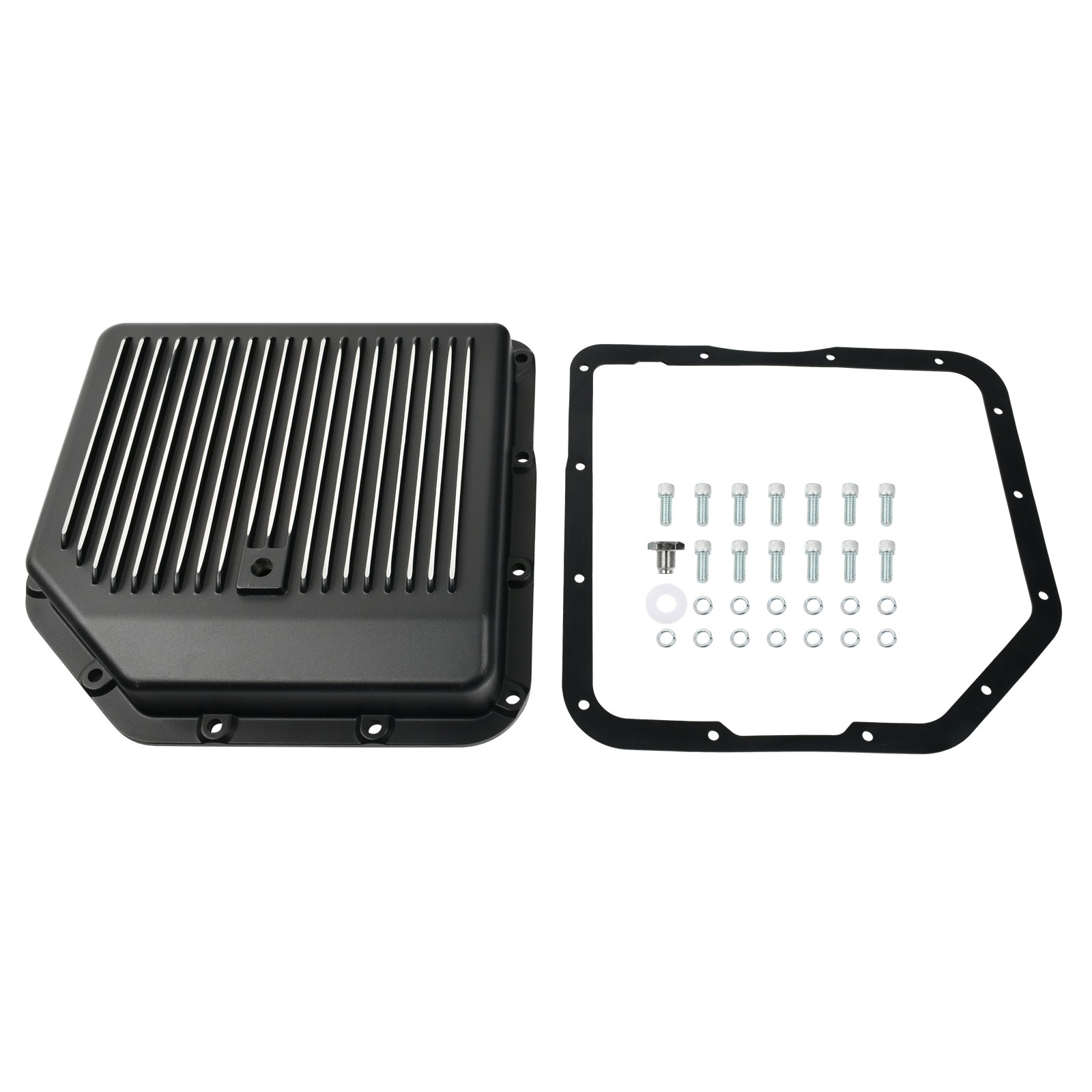 Black Aluminum Finned Extra Capacity Transmission Oil Pan For GM Turbo TH350