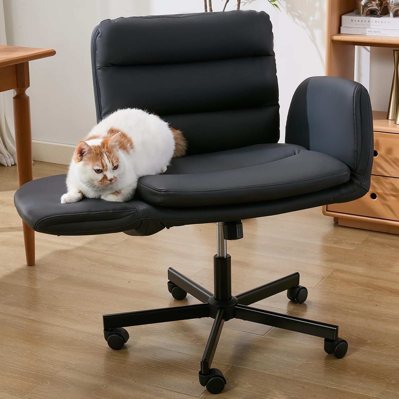 Criss Cross Chair with Flip-Up Arms & Swivel Wheels, Vanity Chair with Adjust...