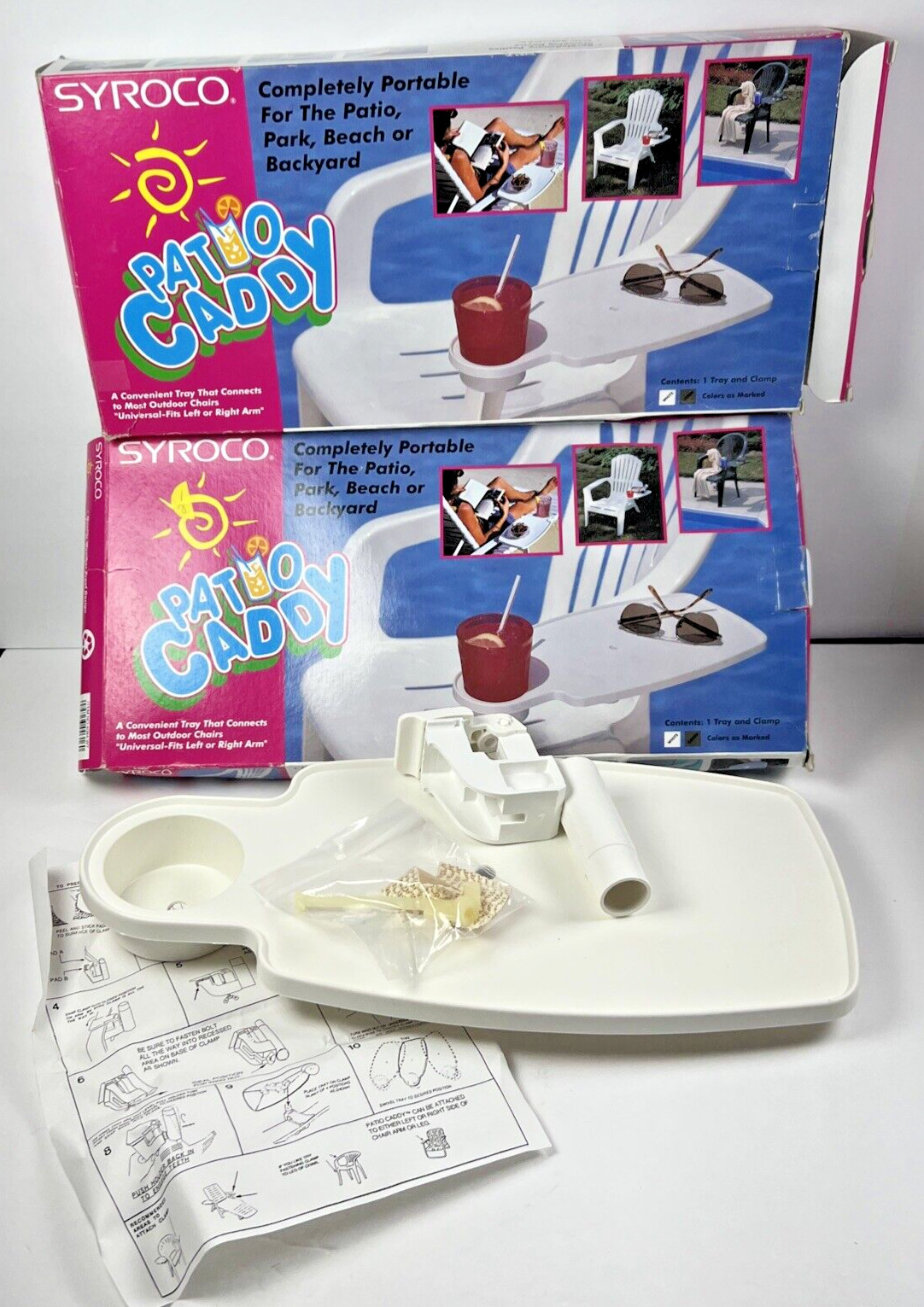 NIOB 2 Vintage Patio Caddy Outdoor Chair White Tray Drink Holder by Syroco