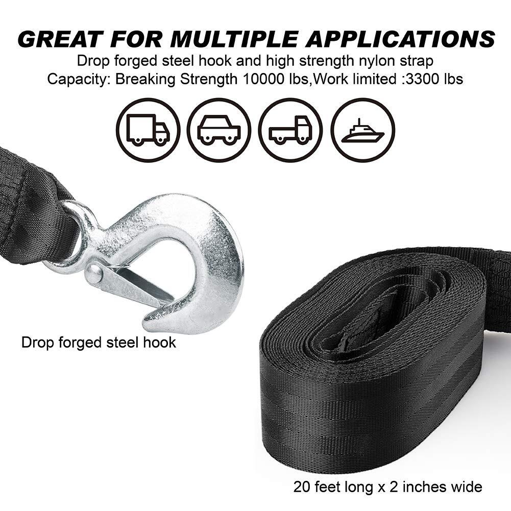 2" x 20FT Boat Trailer Replacement Winch Strap Safety Snap Hook 10000LBS Max