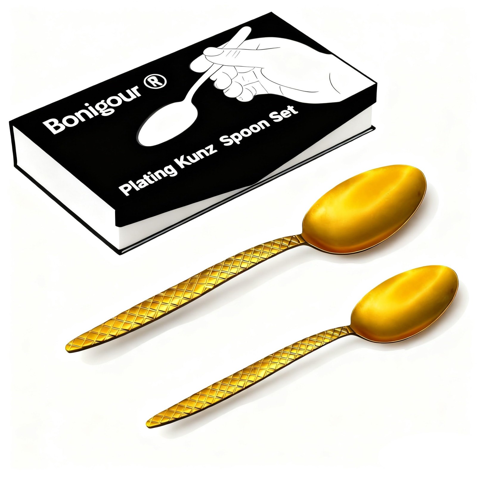 Bonigour Kunz Stytle Spoons - Professional Chef Spoon Set 8" & 9", Matte Gold