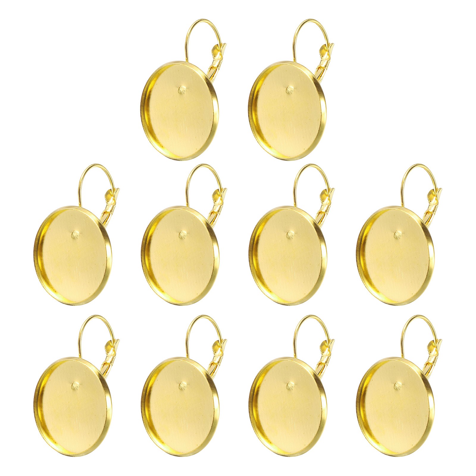 10Pcs Leverback Earring Hooks with 20mm Flat Round Blank Bezel Trays, Gold