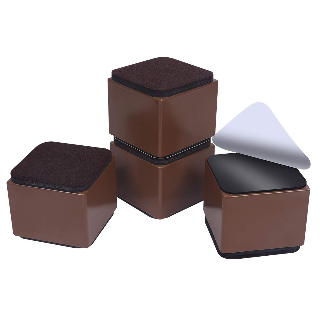 4 Pack 2 Inch Brown Square Steel Bed Risers 2.4" Width Supports 20000 lbs