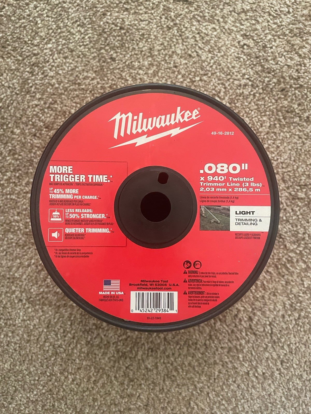 Milwaukee 49-16-2812 .080" x 940' High Grade Trimmer Line w/ Twisted Design