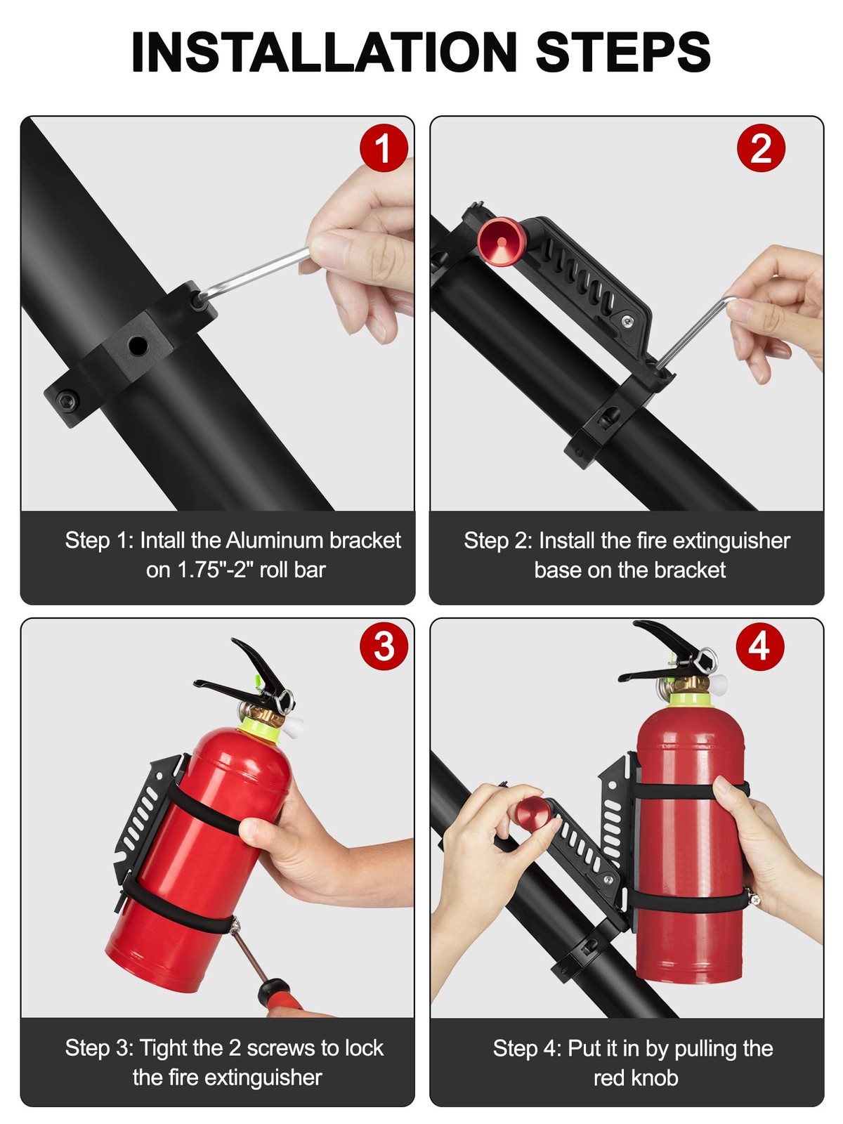 Quick Release UTV Fire Extinguisher Mount Kits, Adjustable Roll 1PC, Black
