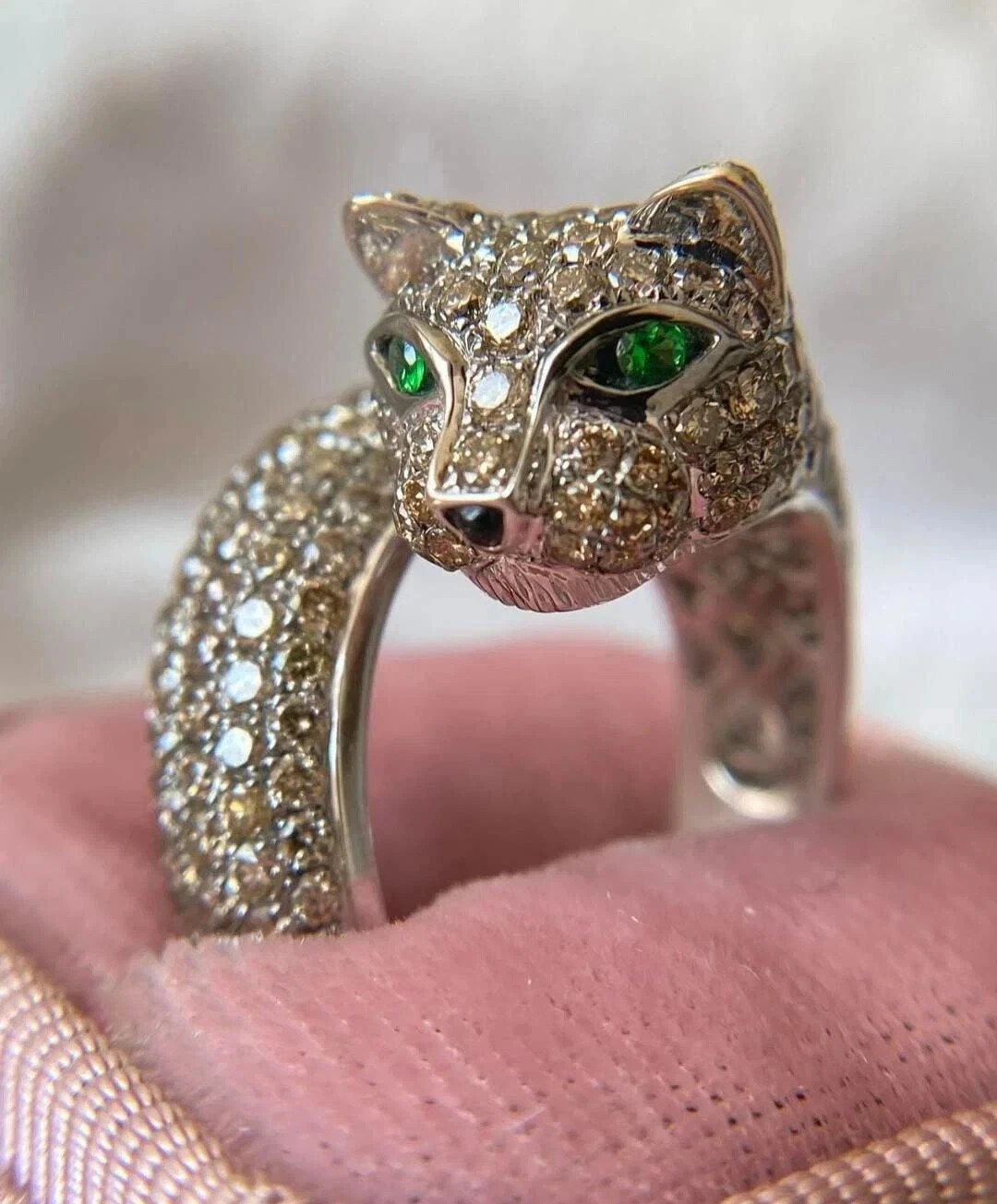 5CT Round Cut Lab-Created Emerald Women Leopard Band Ring 14K White Gold Finish