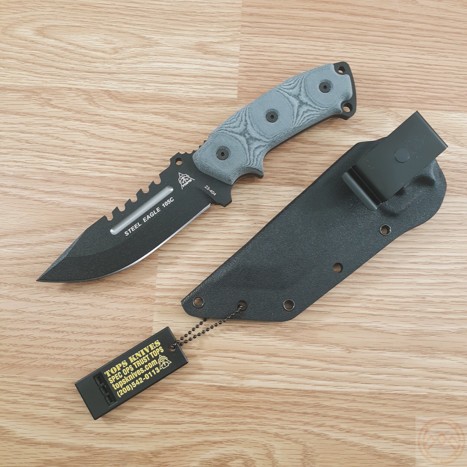TOPS Steel Eagle Fixed Knife 5" 1095HC Steel Blade Black Linen Micarta Handle