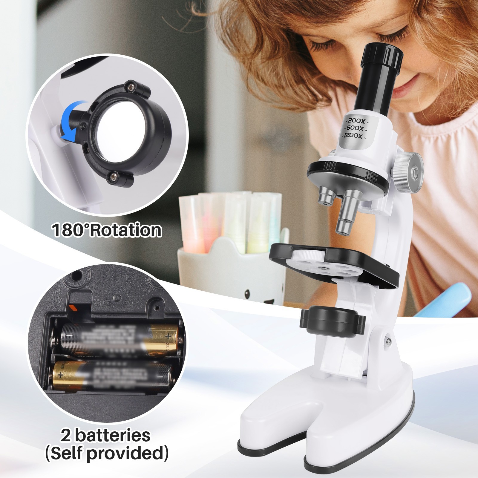 Kids Biological Microscope Students Laboratory 200x 600x 1200x Magnification