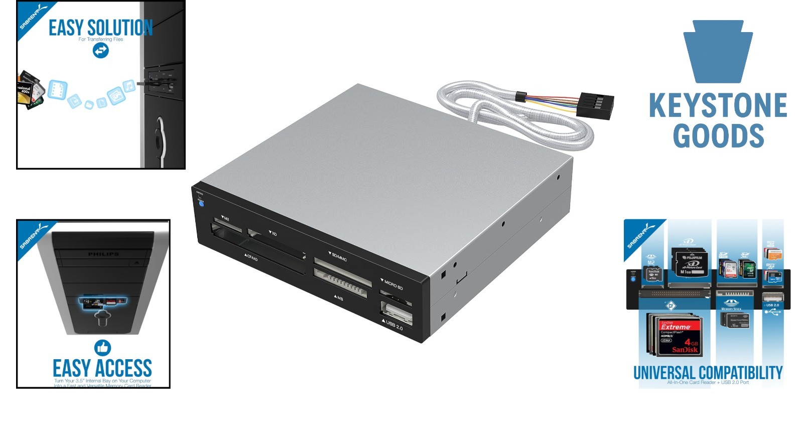 74-in-1 Internal Card Reader with USB for SD, Micro SD, CF, MS - High-Speed T...