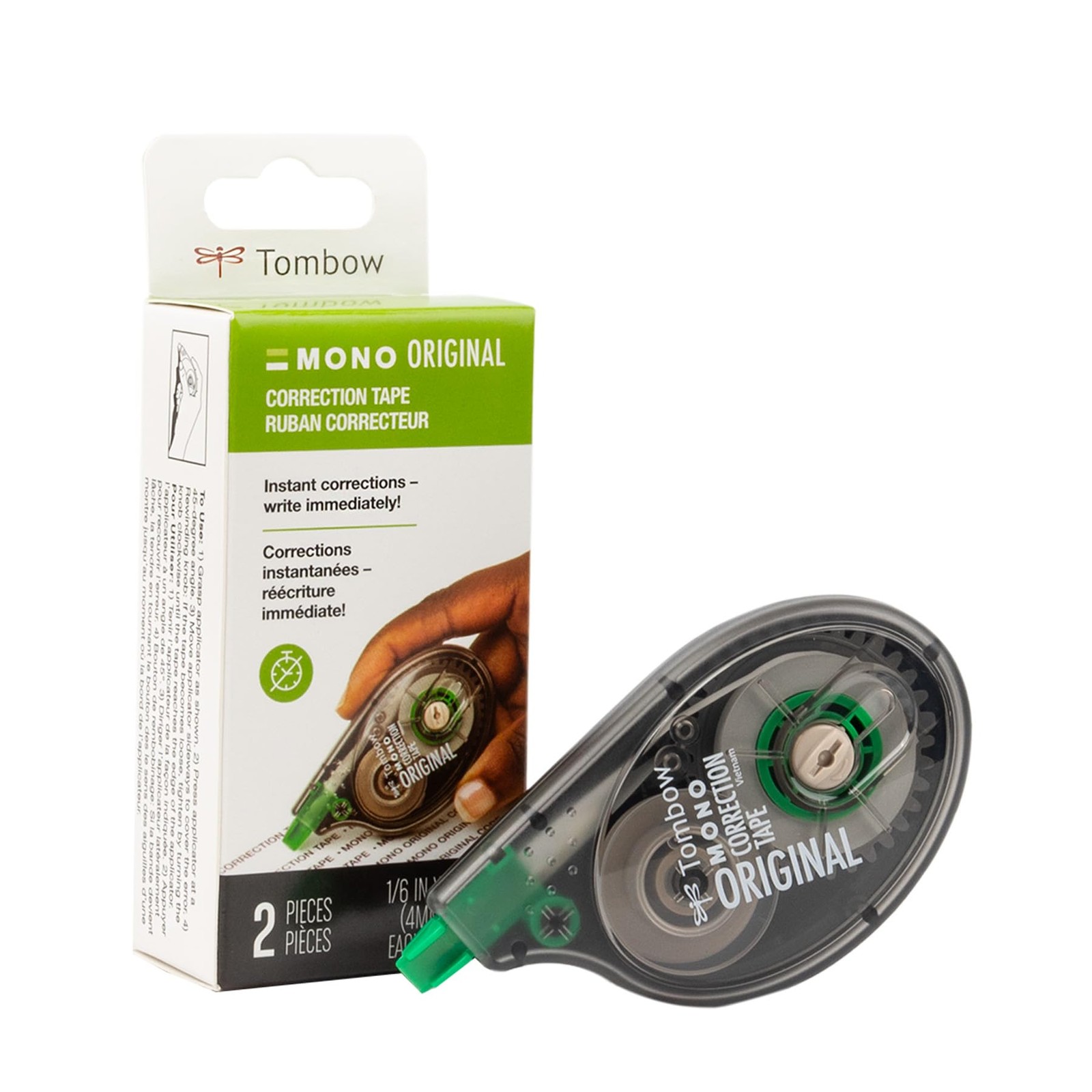 Tombow 68627 MONO Correction Tape, Non-refillable, 2 Count (Pack of 1), White