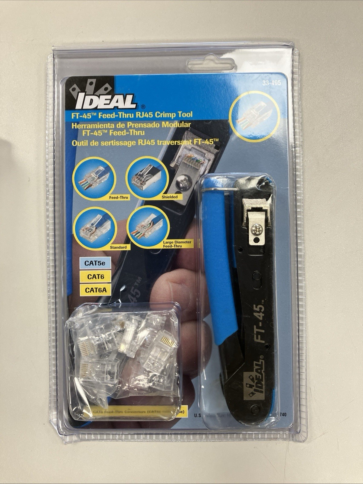 IDEAL FT-45 Feed Thru Modular Plug Crimper + 10 CAT6 Plugs ~33-495