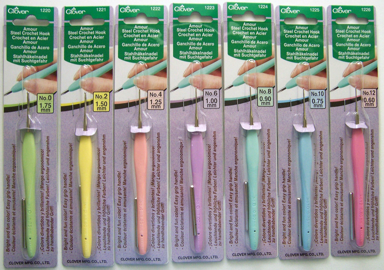 Clover Amour Steel Crochet Hook. Choose #0, 2, 4, 6, 8, 10, 12 Or All 7 Hooks