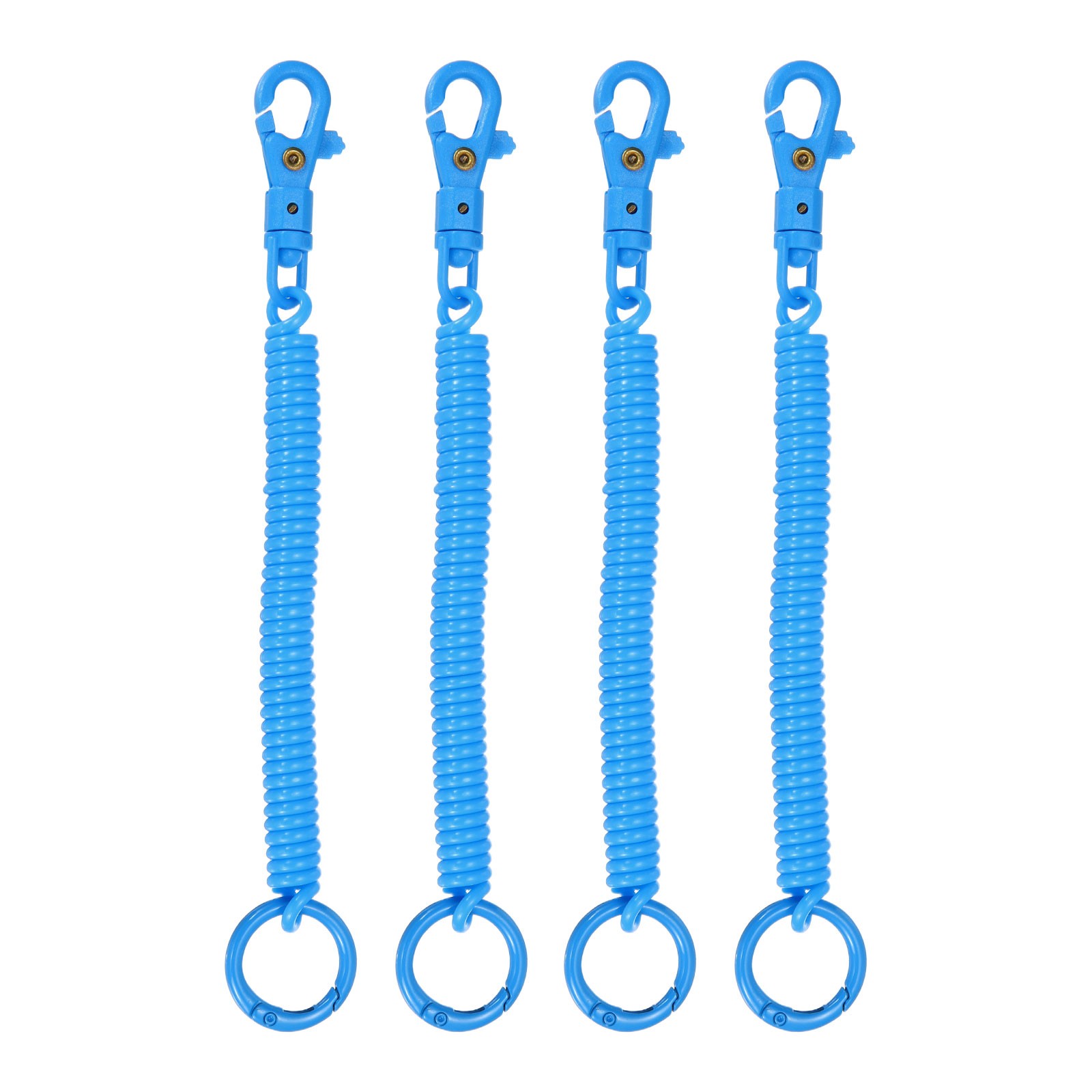 Retractable Coil Keychain W Plastic Double Lobster Clasp, (7", Lake Blue) (4Pcs)