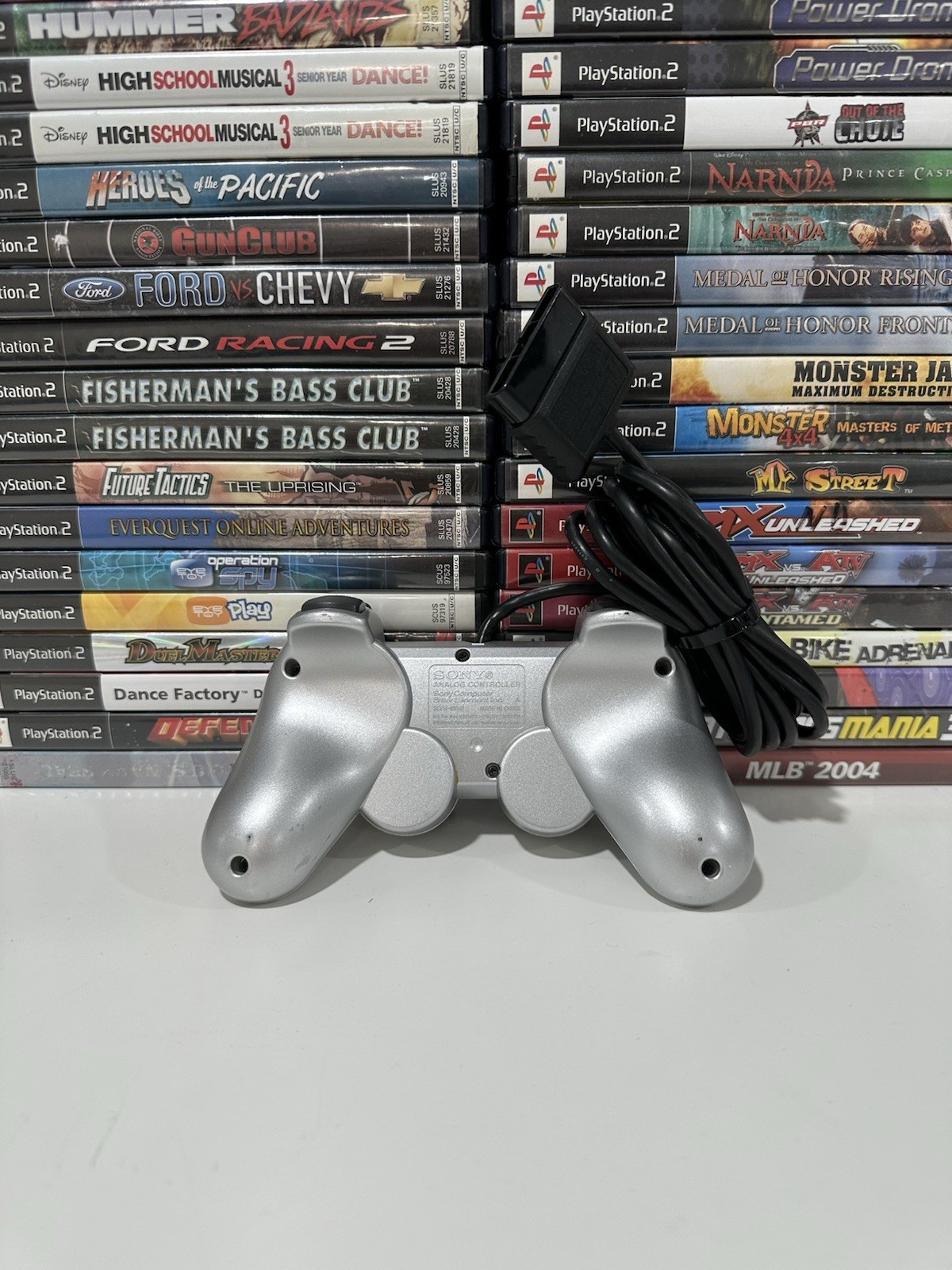 Sony PS2 SILVER Wired Controller OEM DualShock PlayStation 2 AUTHENTIC