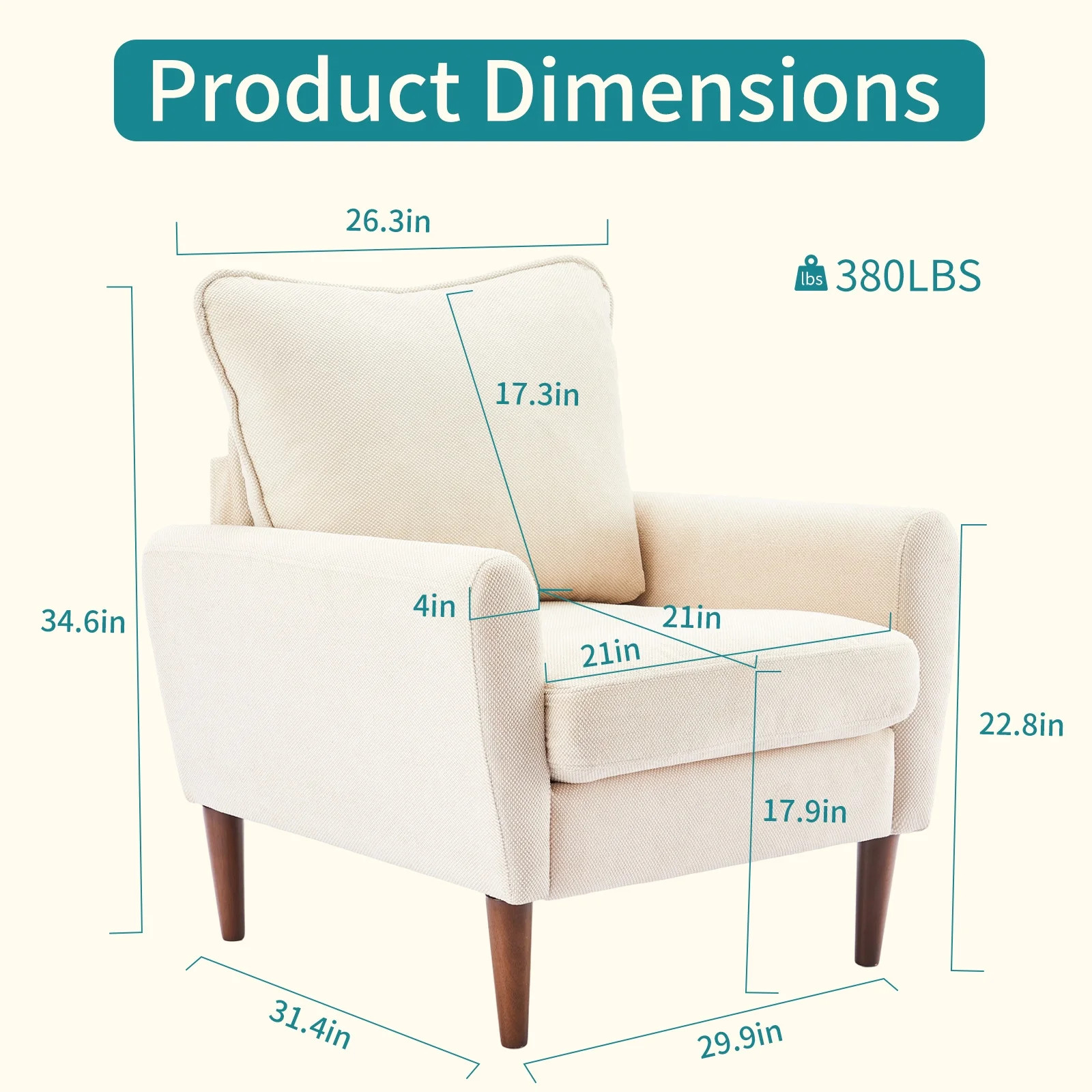 Gianna Fabric Accent Chair with Supportive Backrest and Armrests Beige