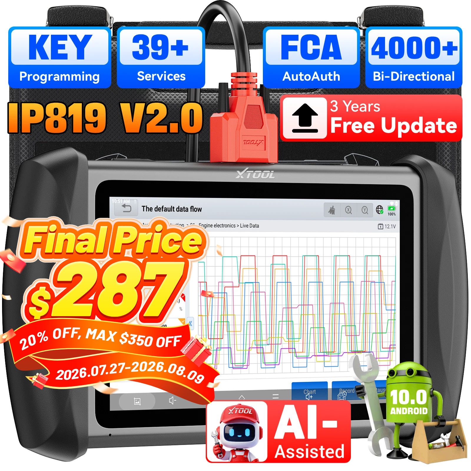 2026 XTOOL IP819 V2.0 Bidirectional Scan Tool AI Assisted Car Diagnostic Scanner