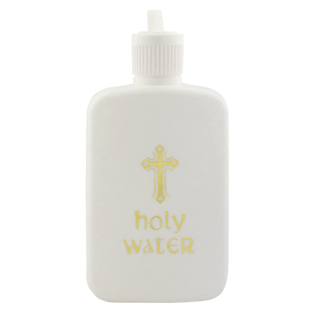 Refillable White Holy Water Bottles Gold Cross Church Supplies 4oz Pouch