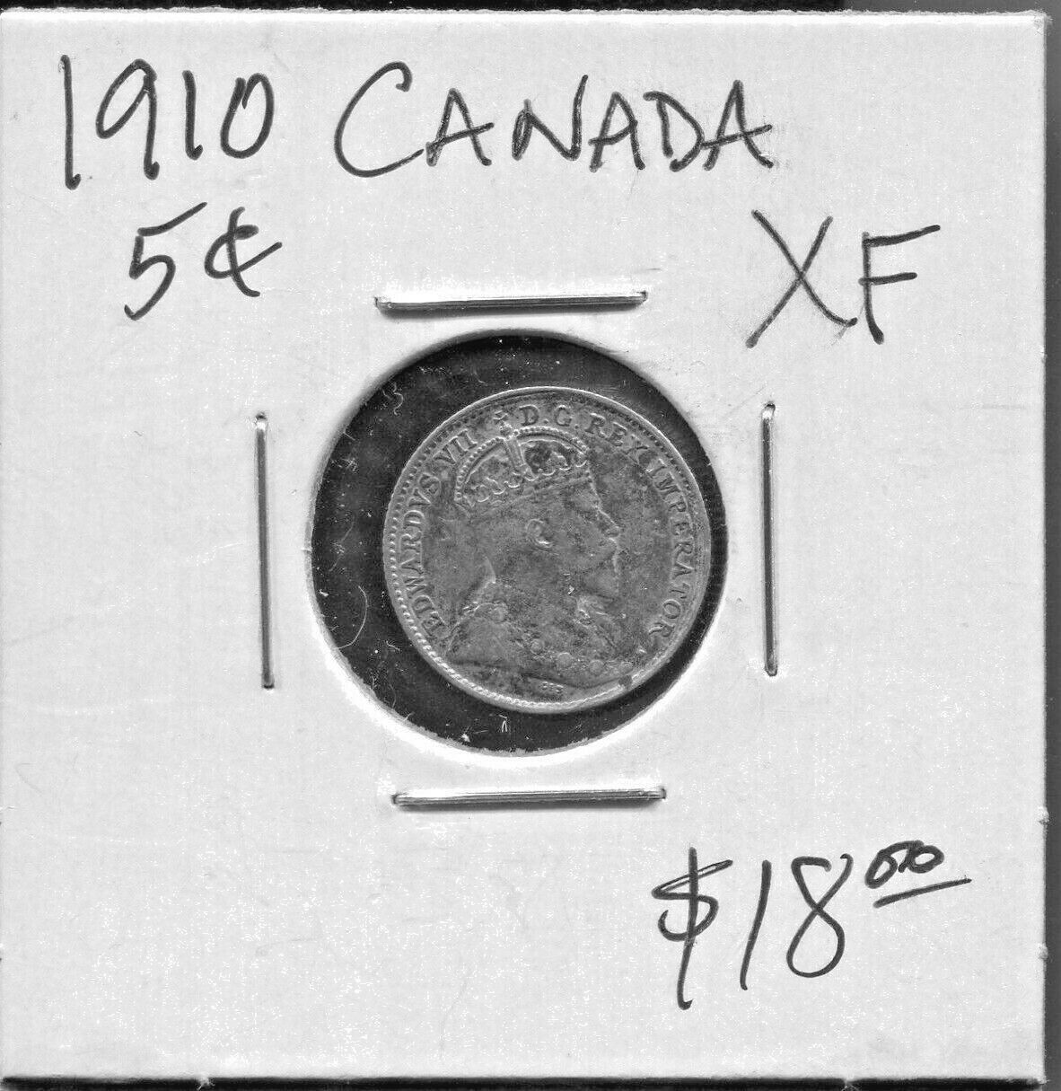 CANADA - BEAUTIFUL HISTORICAL EDWARD VII 5 CENTS, 1910 POINTED LEAVES, KM# 13