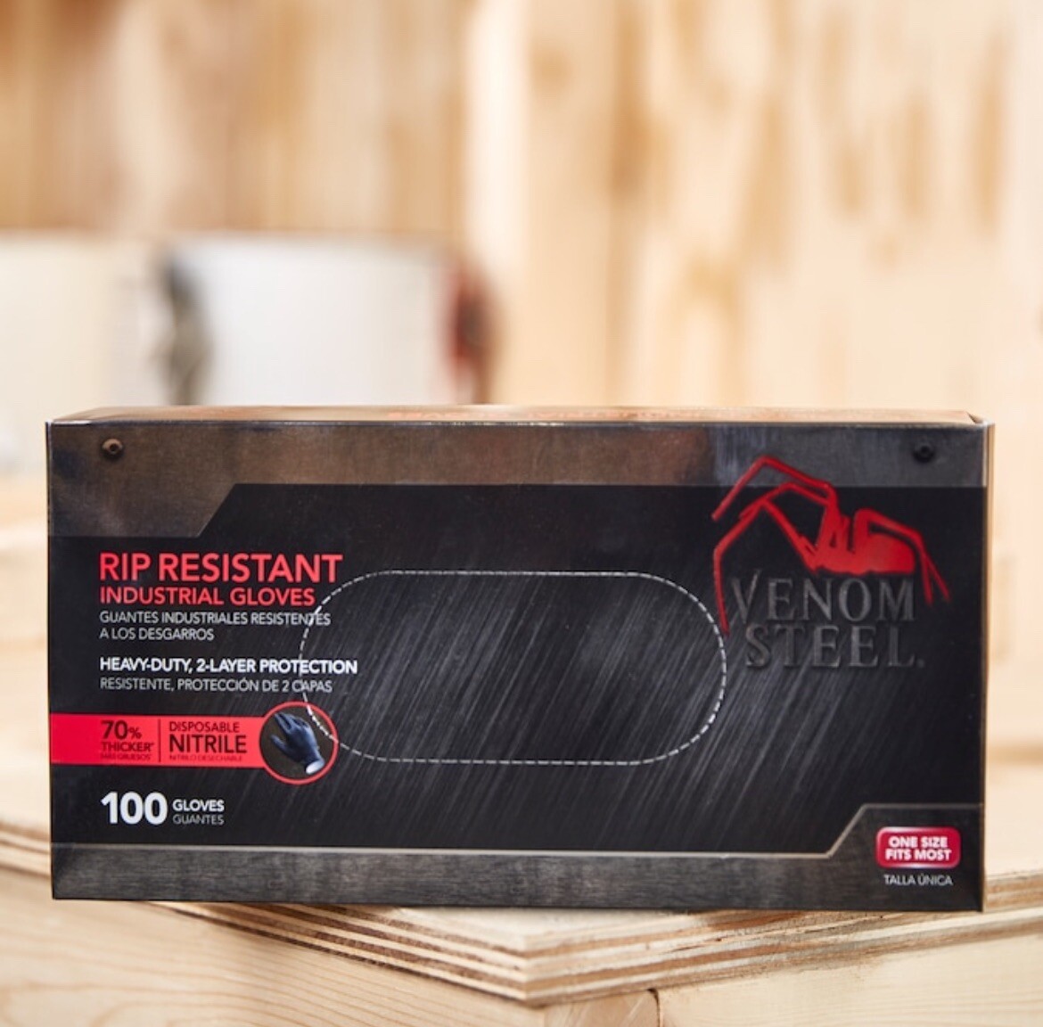 100ct -VENOM STEEL Rip Resistant Nitrile Industrial Gloves - One Size Fits Most