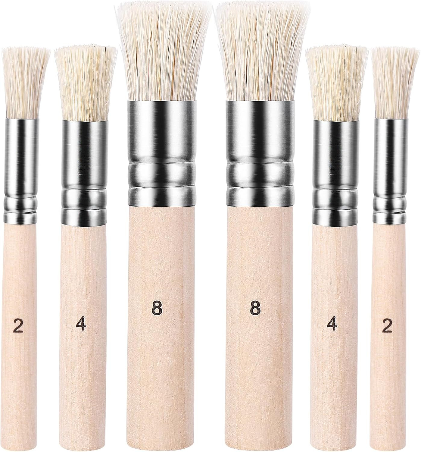 6Pcs Wooden Stencil Brushes, Pure Natural Bristle Brush, Paint Brushes, Wood Wal