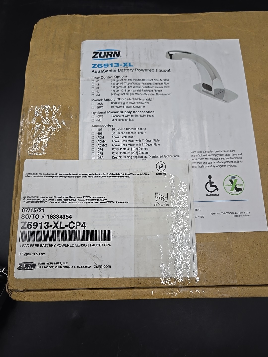 *READ* ZURN Z6913-XL AQUASENSE BATTERY POWERED FAUCET 1.5GPM