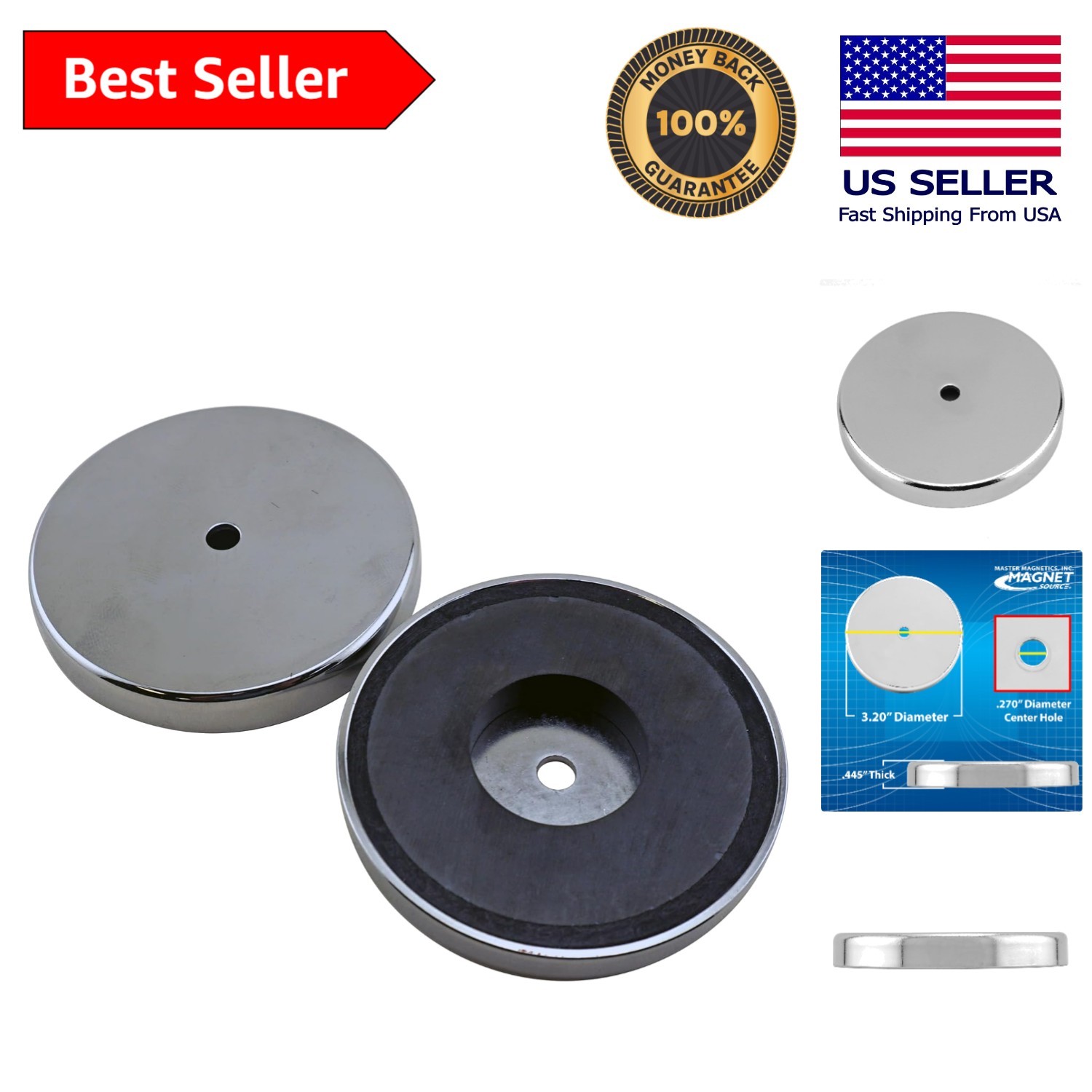 Strong 95 lb Pull Ceramic Round Magnets - Versatile 2-Pack, Nickel-Plated Finish