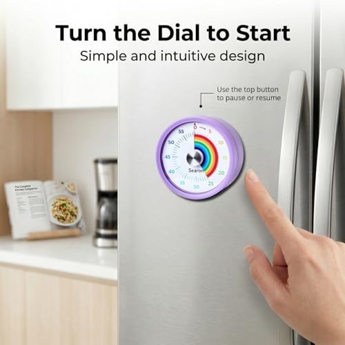 Magnetic Visual Timer for Kids — 3.15" 60-Minute Rainbow Dial Timer for Purple