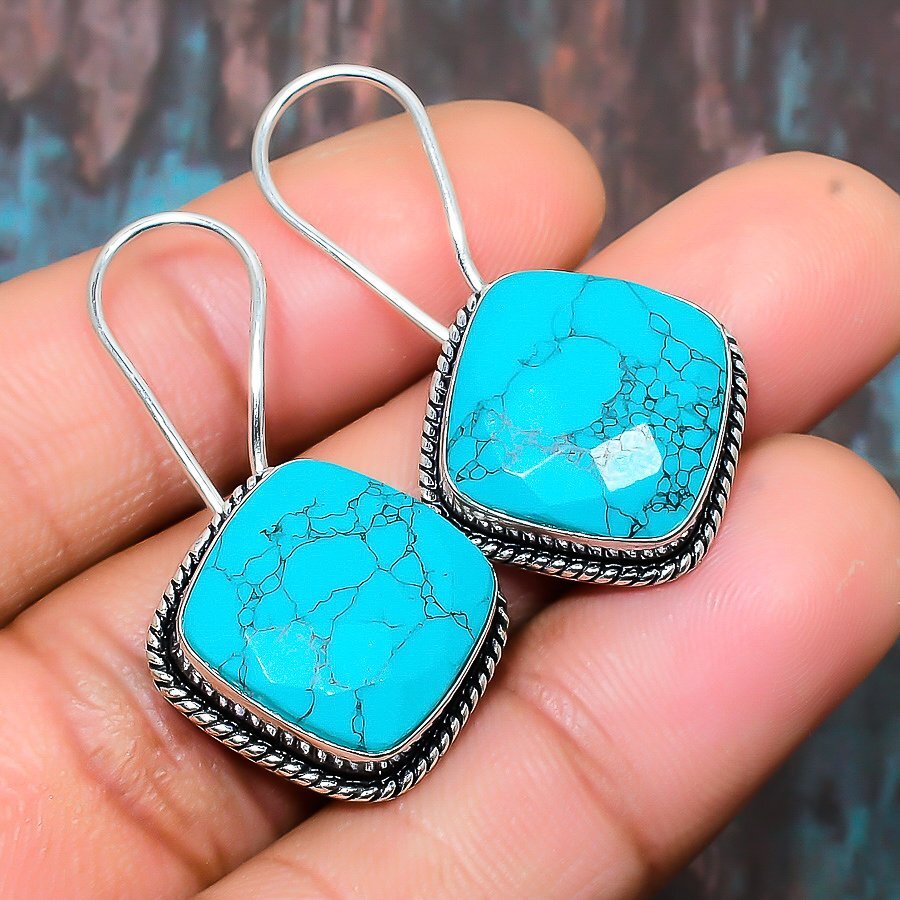 Santa Rosa Turquoise Gemstone Handmade 925 Sterling Silver Jewelry Earring