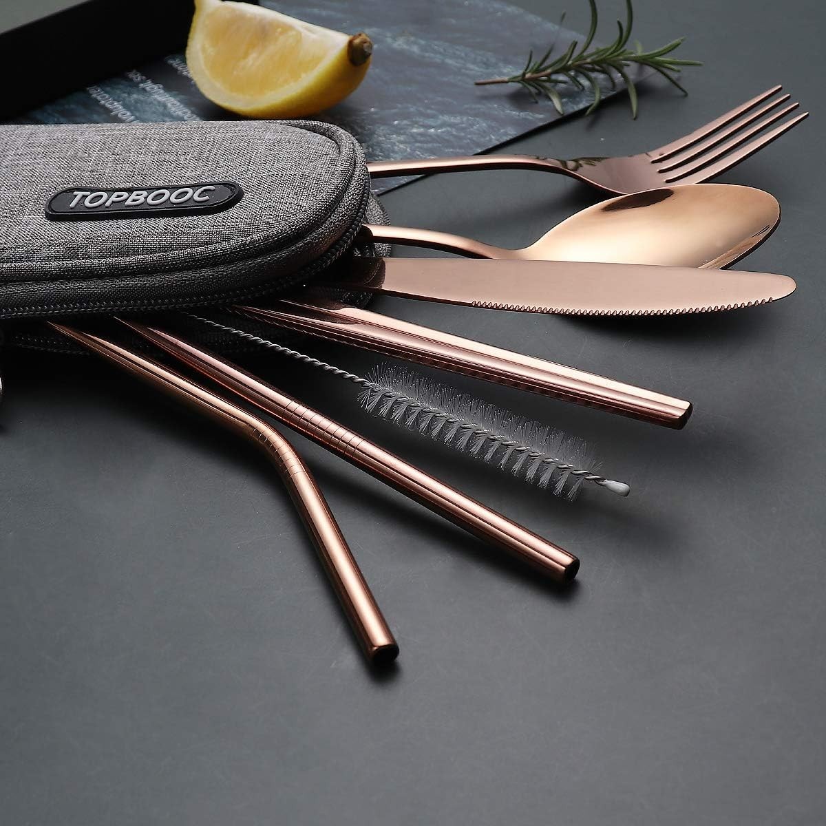 Lightweight 8-Piece Stainless Steel Cutlery Set for Camping & Travel - Rose Gold