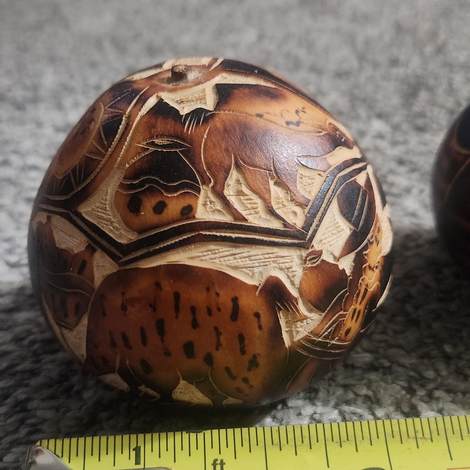 3 Peruvian Hand-Carved Gourds Owls Folk Art