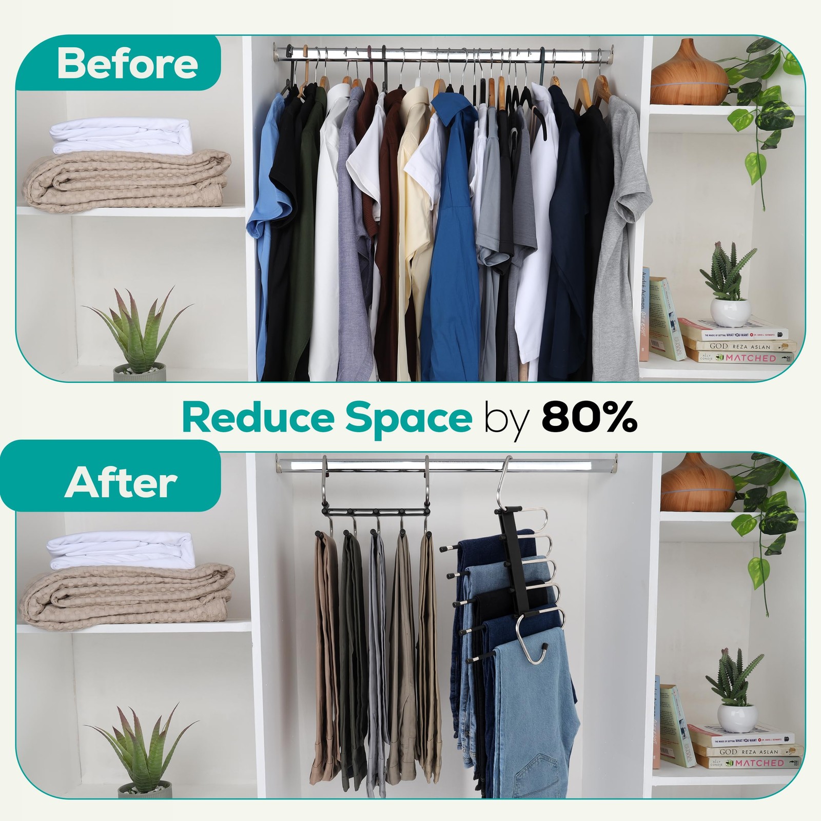 Pants Hangers Space Saving 2 Pack - Space Saving Hangers Or Closet Organizer ...