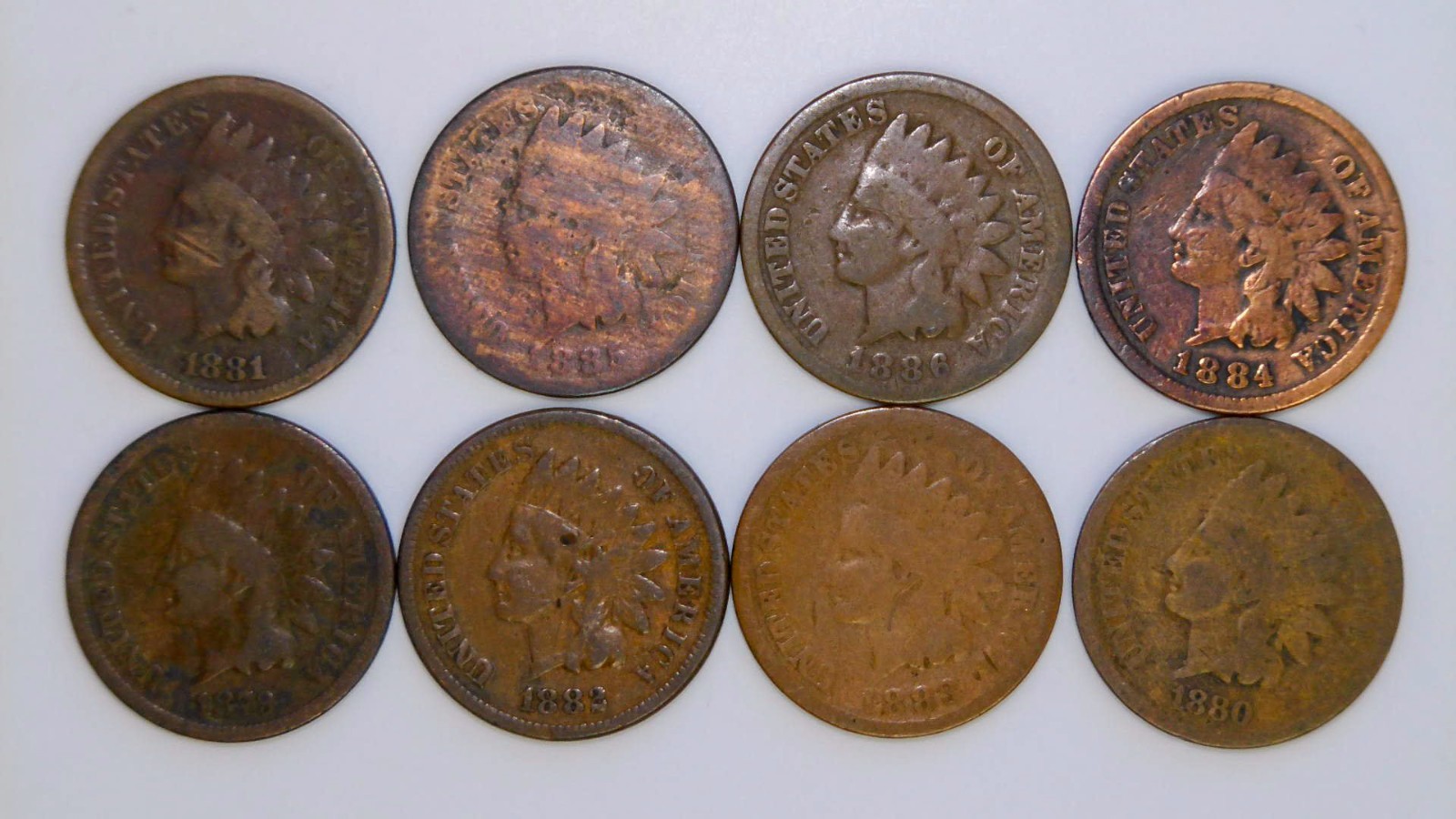 1879-1886 Indian Head Cent 8 Coin Lot - Avg Circ AG-VG details CSD1